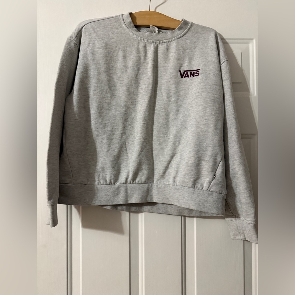 Vans Sweatshirt Womens Medium Gray Off The Wall Oversized Boxy Sweater Fleece